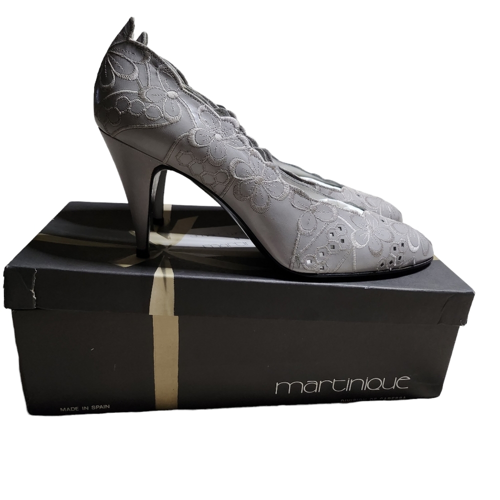 Stuart Weitzman for Martinique Vintage Gray Leather Party Holiday Pumps Size 8